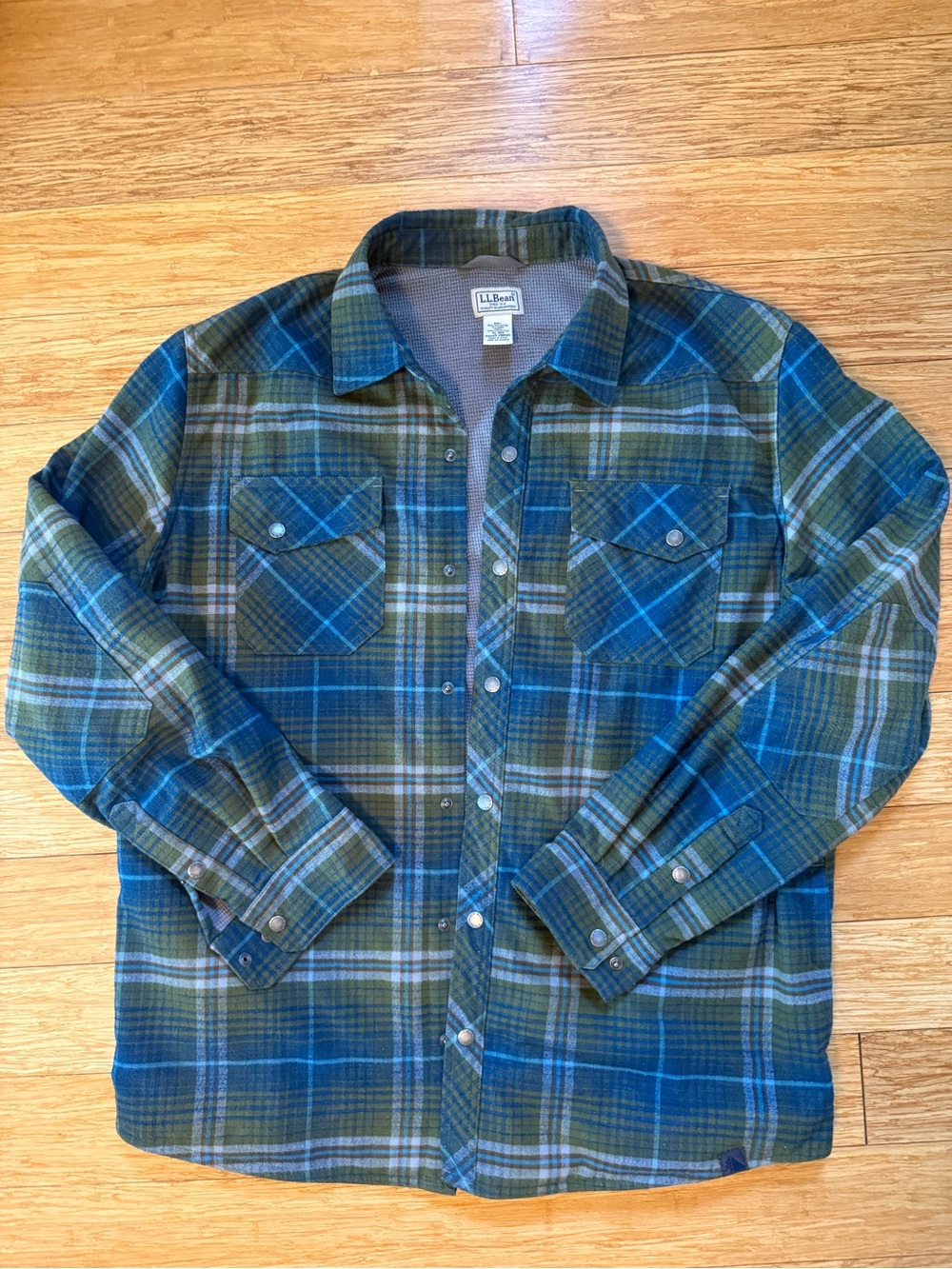 L.L.Bean Blue and Green Plaid Snap-Front Shirt Jacket